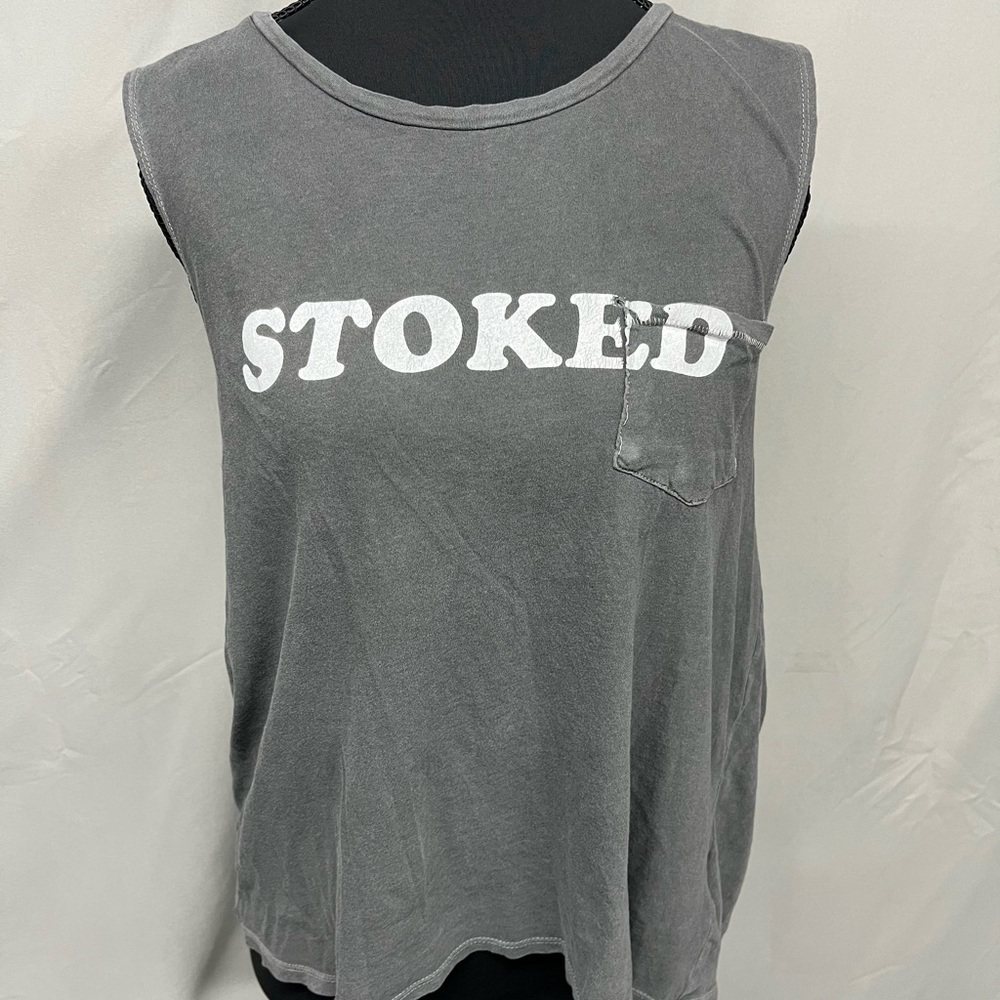 Billabong Gray Muscle “STOKED” Graphic Tee Medium